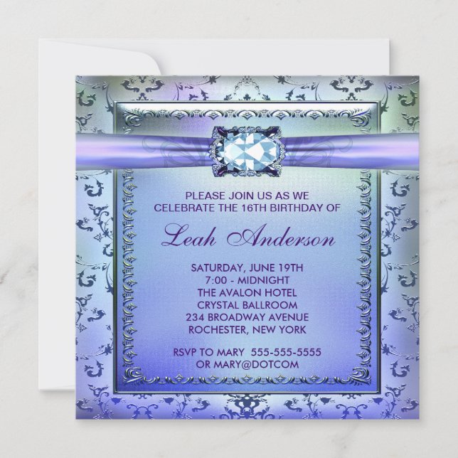 Purple Teal Sweet Sixteen Party Invitation (Front)