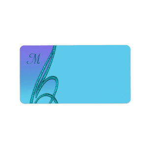 Purple Teal Swirl Monogram Address Labels