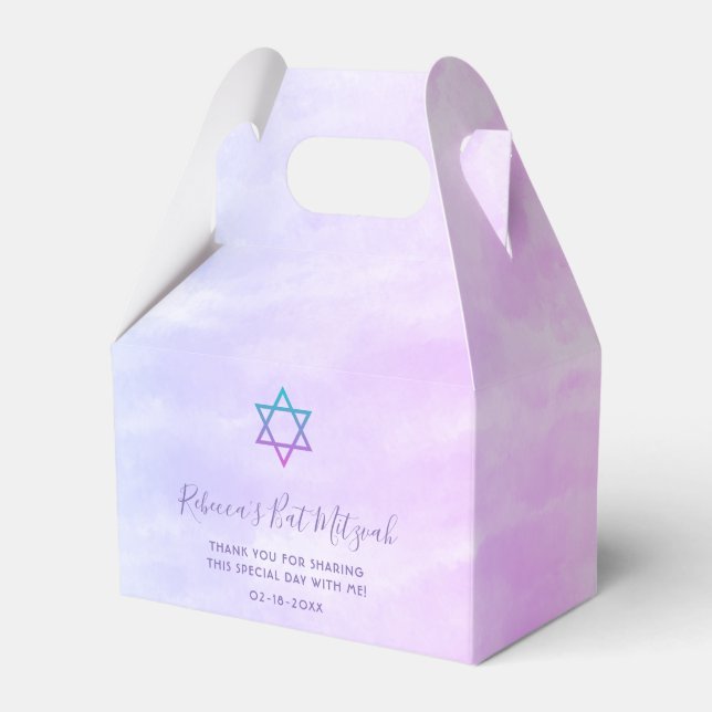 Purple Teal Tie Dye Bat Mitzvah Favour Box (Front Side)