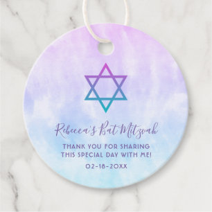 Purple Teal Tie Dye Bat Mitzvah Favour Tags
