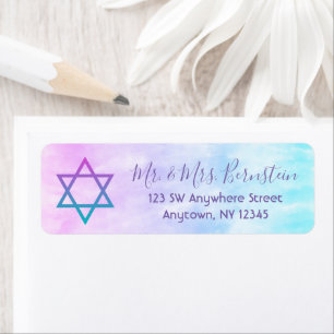 Purple Teal Tie Dye Star of David Return Address