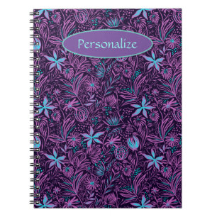 Purple & Teal Tropical Flowers Summer Personalise Notebook