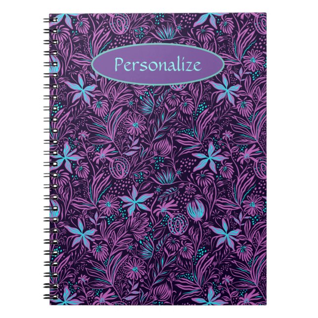 Purple & Teal Tropical Flowers Summer Personalise Notebook (Front)