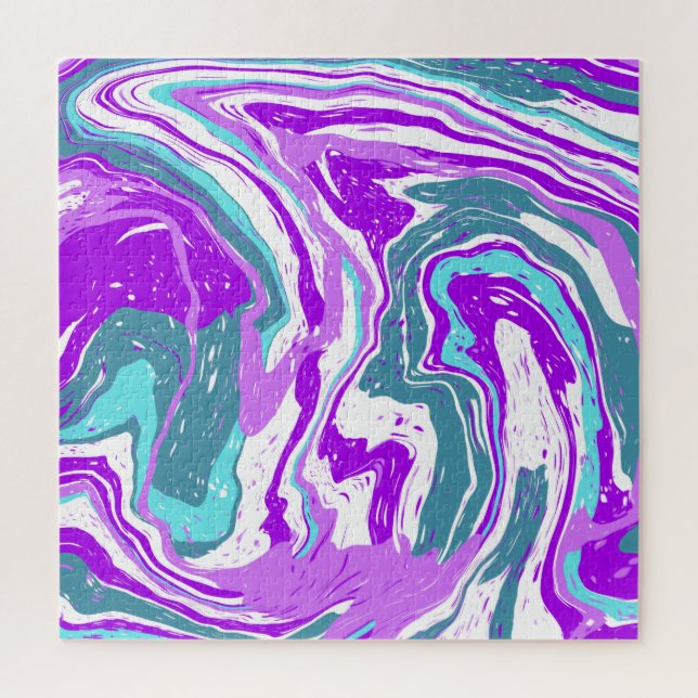 Purple, Teal, Turquoise Marble Fluid Art   Jigsaw Puzzle (Vertical)