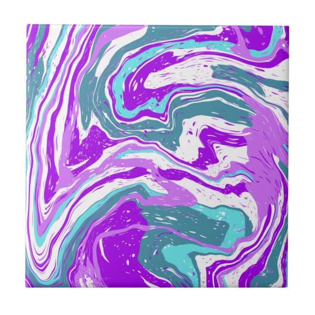 Purple, Teal, Turquoise Marble Fluid Art   Tile (Front)