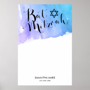 Purple Teal Watercolor Bat Mitzvah Poster