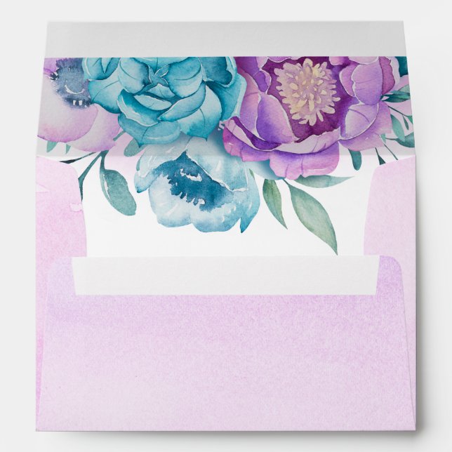 Purple Teal Watercolor Floral Bat Mitzvah A7 Envelope (Back (Bottom))