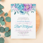 Purple Teal Watercolor Floral Bat Mitzvah Invitation<br><div class="desc">A beautiful watercolor floral Bat Mitzvah invitation. This elegant design features purple and teal blue watercolor flowers and a Star of David.</div>