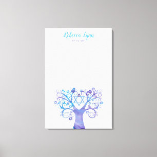 Purple Teal Watercolor Tree of Life Bat Mitzvah Canvas Print