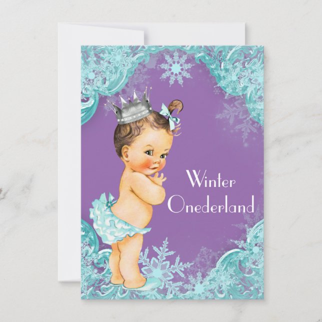 Purple Teal Winter Onederland 1st Birthday Party Invitation (Front)