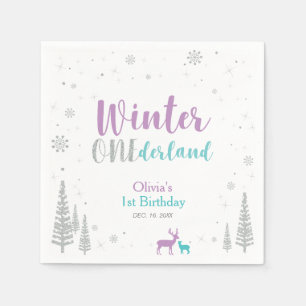Purple & Teal Winter Onederland 1st Birthday Party Napkin