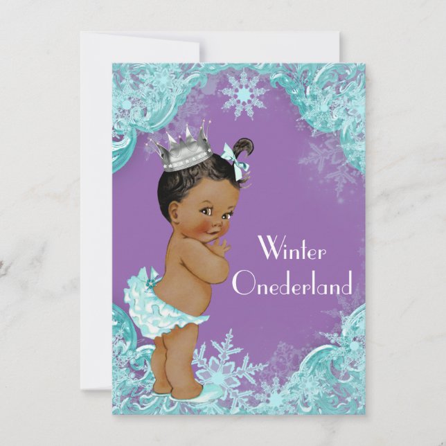 Purple Teal Winter Onederland Birthday Party Invitation (Front)