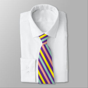 Purple Teal Yellow Peach Geometric Stripes Tie