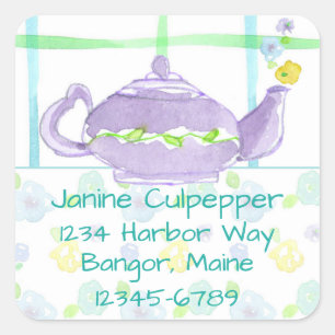 Purple Teapot Return Address Custom Name Square Sticker