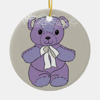 PURPLE TEDDY BEAR CERAMIC TREE DECORATION
