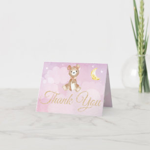 Purple Teddy Bear Girl's Baby Shower Thank You Card