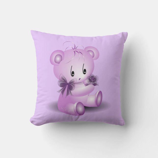 Purple Teddy Bear With Rose Cushion (Front)