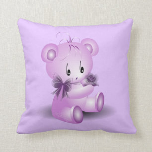 Purple Teddy Bear With Rose Cushion