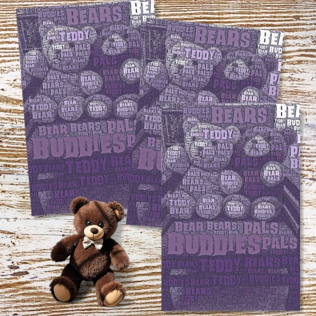 Purple Teddy Bears Best Friends Typography Tissue Paper (vertical tissue paper)