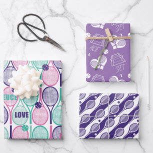 💜Purple  tennis motifs on wrapping paper sheets