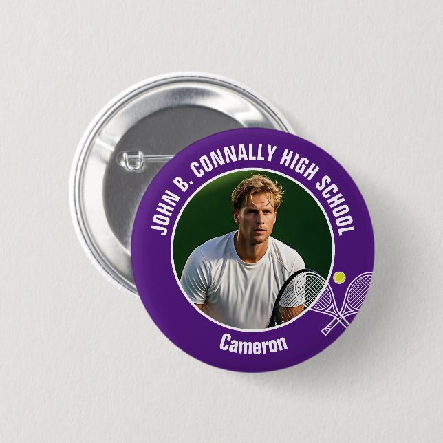 Purple Tennis Player Photo High School Spirit 6 Cm Round Badge (Front & Back)