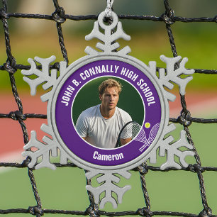 Purple Tennis Player Photo High School Spirit Snowflake Pewter Christmas Ornament