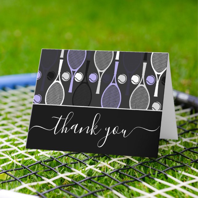 Purple Tennis Rackets Balls Thank You Card (Creator Uploaded)