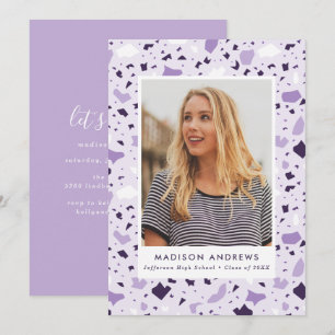 Purple Terrazzo Photo Graduation Party Invitation