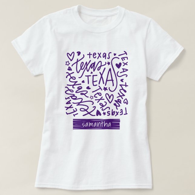 Purple Texas Doodle Pattern T-Shirt (Design Front)