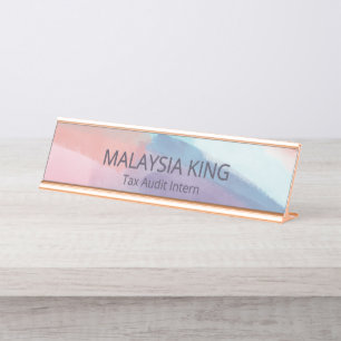 Purple Text Abstract Paint Strokes Office Desk Name Plate