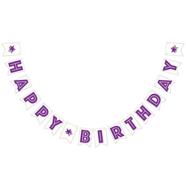 PURPLE TEXT & STARS ON WHITE BKGD ☆HAPPY BIRTHDAY☆ BUNTING  (All)