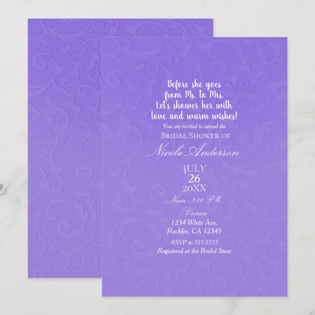 Purple Texture Modern Chic Elegant Bridal Shower Invitation (Front/Back)