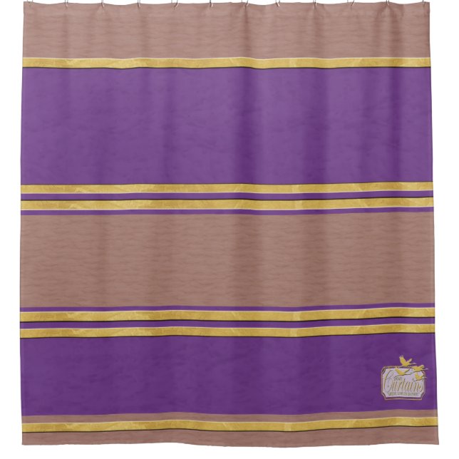 Purple Textured Gold Plain Shower Curtain (Front)