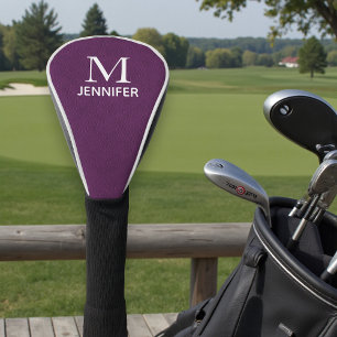 Purple Textured Leather Monogram Personalised Name Golf Head Cover