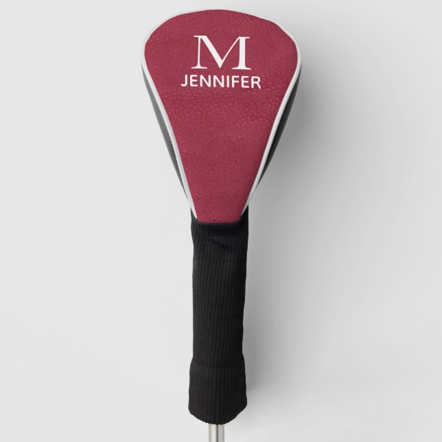 Purple Textured Leather Monogram Personalised Name Golf Head Cover (Front)