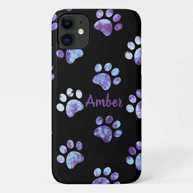 Purple Textured Paw Print Pattern Personalised Case-Mate iPhone Case (Back)