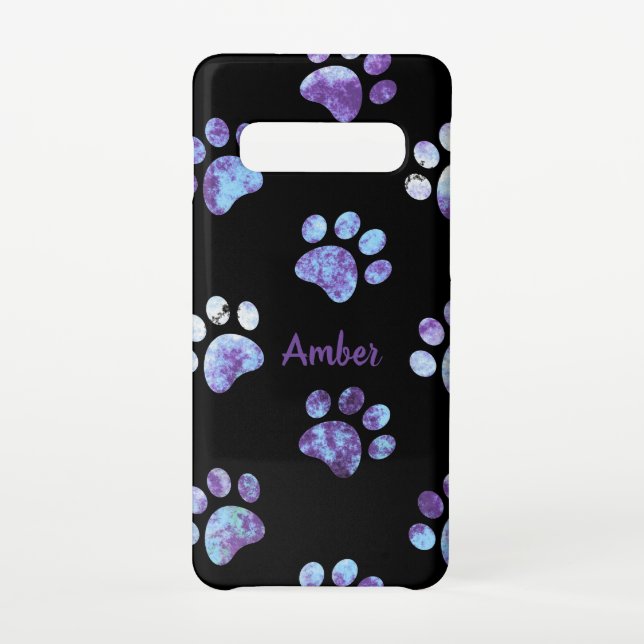 Purple Textured Paw Print Pattern Personalised Samsung Galaxy Case (Back)
