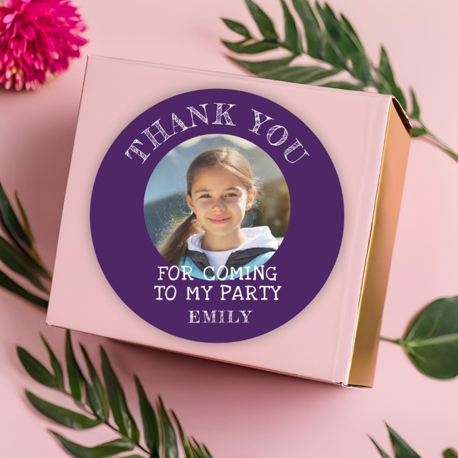 Purple Thank you Birthday Girl Photo Classic Round Sticker (Creator Uploaded)