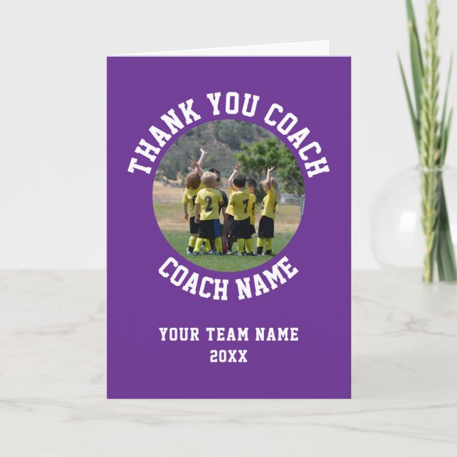 Purple Thank you Coach Card Team Name Photo (Front)