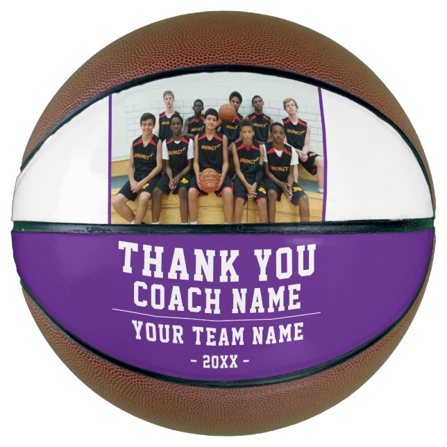 Purple Thank you Coach Team Name Photo Basketball (Front)