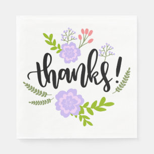 Purple Thank You Flower Leaves Watercolor Wedding Napkin