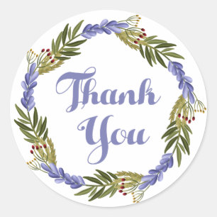 Purple Thank You Lavender Watercolor Floral Wreath Classic Round Sticker