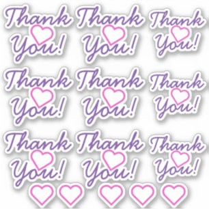 Purple "Thank You!", Pink Heart Shape Stickers