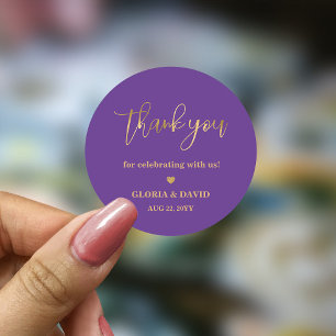 Purple Thank You Wedding  Classic Round Sticker