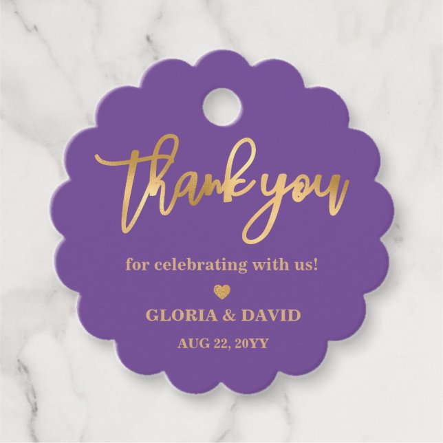 Purple Thank You Wedding  Favour Tags (Front)
