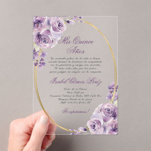 Purple theme acrylic  Quinceañera  Acrylic Invitations
