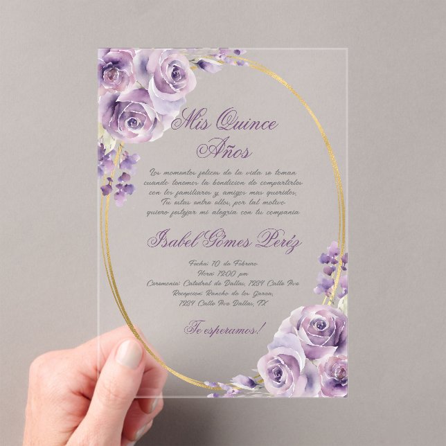 Purple theme acrylic  Quinceañera  Acrylic Invitations (Insitu (Handheld))