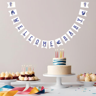 Purple theme baby shower bunting banner