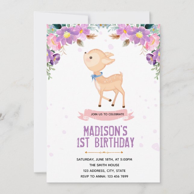 Purple theme bambi invitation (Front)