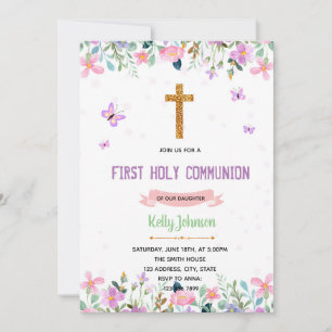 Purple theme buttterfly baptism invitation